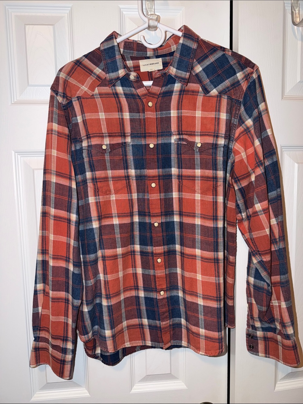 Lucky Brand Red and Navy Plaid Button-Front Shirt